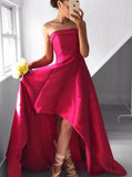 Fuchsia Prom Dress,High Low Prom Dress,Satin Prom Dress,Strapless Prom Dress,Modest Dress PD00197