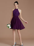 Grape Bridesmaid Dresses,Short Bridesmaid Dress,High Neck Bridesmaid Dress,BD00249