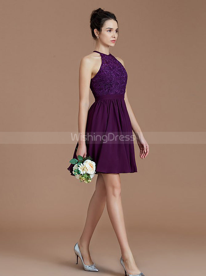 Purple High Neck Bridesmaid Dresses