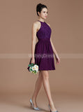 Grape Bridesmaid Dresses,Short Bridesmaid Dress,High Neck Bridesmaid Dress,BD00249