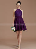 Grape Bridesmaid Dresses,Short Bridesmaid Dress,High Neck Bridesmaid Dress,BD00249