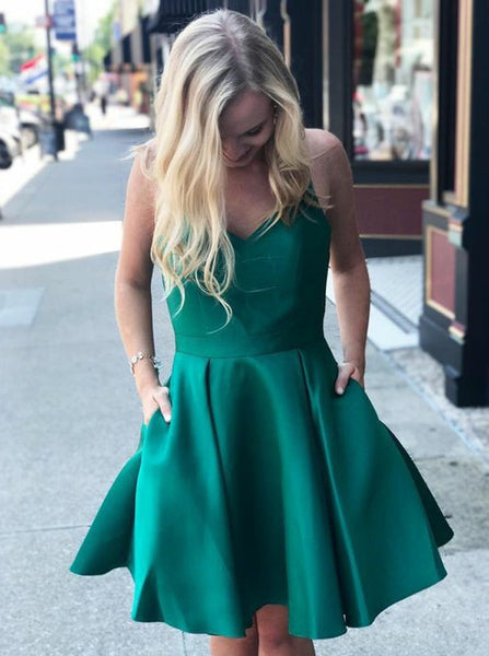 Green Homecoming Dresses,Cocktail Dress with Straps,Homecoming Dress with Pockets,HC00028