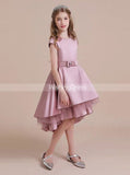 High Low Satin Junior Bridesmaid Dresses,Pink Little Girls Birthday Party Dress,JB00079