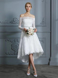 High Low Wedding Dresses,Beach Wedding Dress,Lace Wedding Dress with Long Sleeves,WD00246