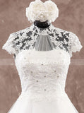 High Neck A-line Wedding Dress,Bridal Dress with Cap Sleeves,WD00582