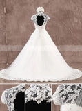 High Neck A-line Wedding Dress,Bridal Dress with Cap Sleeves,WD00582