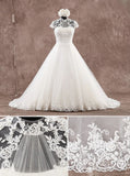 High Neck A-line Wedding Dress,Bridal Dress with Cap Sleeves,WD00582