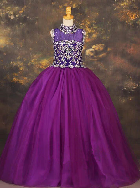 High Neck Girls Special Occasion Dress,Formal Tulle Girls Pageant Ball Dress,GPD0011