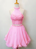 High Neck Homecoming Dresses,Beaded Homecoming Dress,Two Piece Homecoming Dress,HC00098