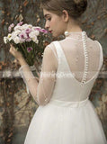 Illusion High Neck Wedding Dresses,Long Sleeves Bridal Dress with Pearls,WD00458