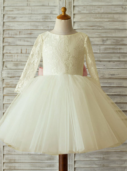 Ivory Flower Girl Dresses,Ball Gown Tulle Flower Girl Dress,Flower Girl Dress with Sleeves,FD00001