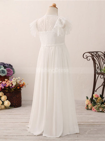 Ivory Flower Girl Dresses,Lace Junior Bridesmaid Dress with Cap Sleeves,FD00055