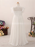 Ivory Flower Girl Dresses,Lace Junior Bridesmaid Dress with Cap Sleeves,FD00055