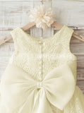 Ivory Lace Flower Girl Dress,Cute Flower Girl Dress with Bow,FD00035