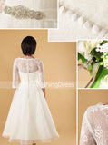 Ivory Tea Length Wedding Dress with Sleeves,Modest Wedding Reception Dress,WD00565