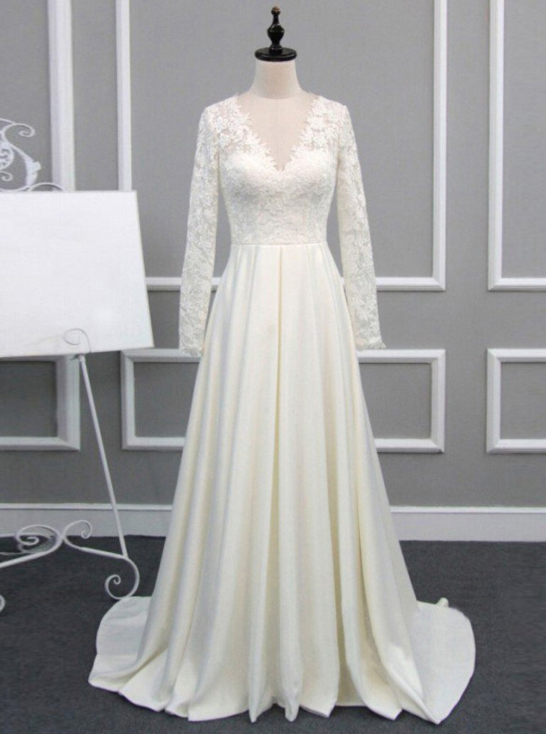 Ivory Wedding Dresses,Aline Wedding Dress,Wedding Dress with Sleeves,F ...