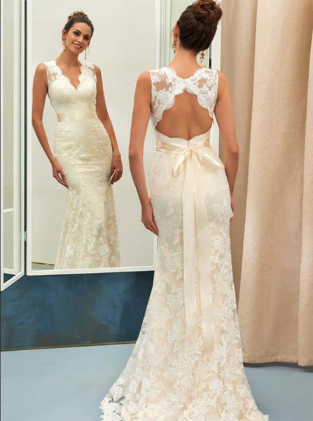Ivory Wedding Dresses,Lace Wedding Dress,Mermaid Wedding Dress,Modest Bridal Dress,WD00136