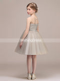 Knee Length Junior Bridesmaid Dress,White Tulle Flower Girl Dress,JB00023