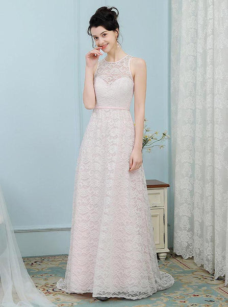 Lace Bridesmaid Dresses,Blush Bridesmaid Dress,Bridesmaid Dress with Train,BD00216