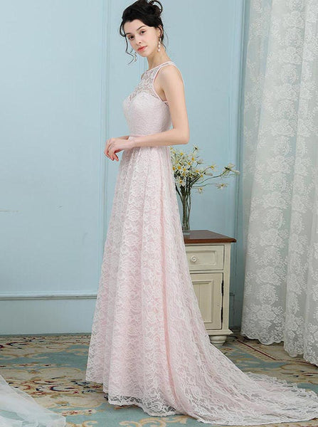 Lace Bridesmaid Dresses,Blush Bridesmaid Dress,Bridesmaid Dress with Train,BD00216