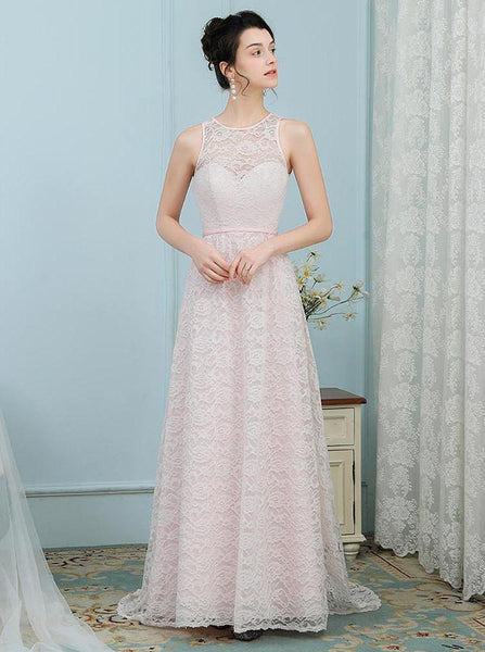 Lace Bridesmaid Dresses,Blush Bridesmaid Dress,Bridesmaid Dress with Train,BD00216