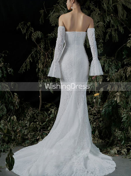 Lace Fitted Wedding Dress with Detachable Sleeves,Wedding Dress with See Through Skirt,WD00515