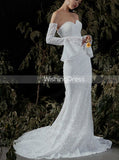 Lace Fitted Wedding Dress with Detachable Sleeves,Wedding Dress with See Through Skirt,WD00515