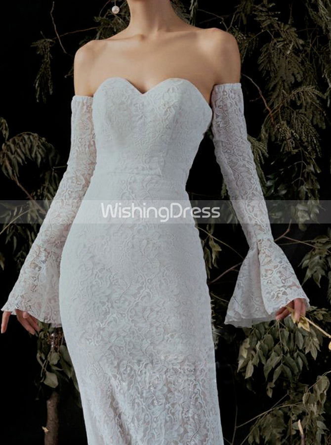 Gorgeous A-line Long Sleeves Lace Wedding Dress with detachable Skirt,  FC4840