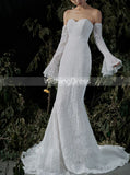 Lace Fitted Wedding Dress with Detachable Sleeves,Wedding Dress with See Through Skirt,WD00515