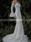 Lace Fitted Wedding Dress with Detachable Sleeves,Wedding Dress with See Through Skirt,WD00515