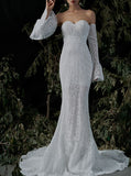 Lace Fitted Wedding Dress with Detachable Sleeves,Wedding Dress with See Through Skirt,WD00515