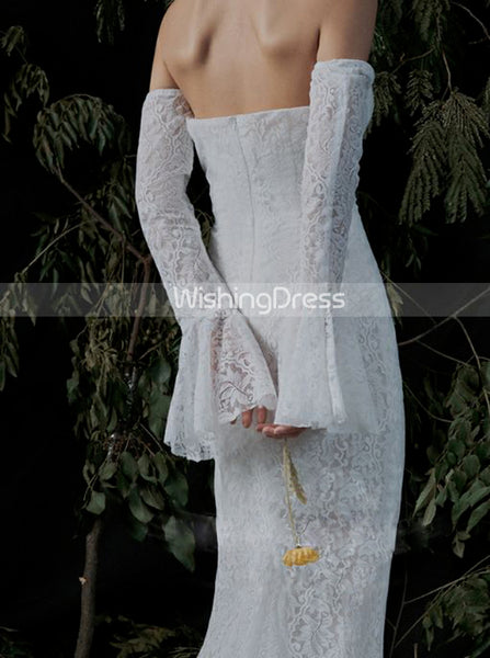 Lace Fitted Wedding Dress with Detachable Sleeves,Wedding Dress with See Through Skirt,WD00515