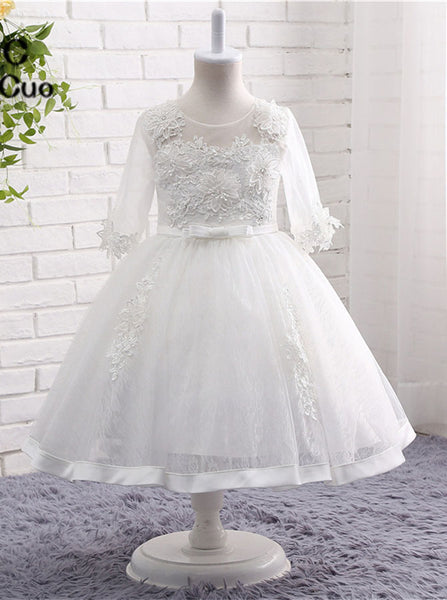 Lace Flower Girl Dresses,Flower Girl Dress with Sleeves,Princess Flower Girl Dress,FD00059