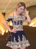Lace Homecoming Dresses,Homecoming Dress wit Sleeves,Off Shoulder Homecoming Dress,HC00086