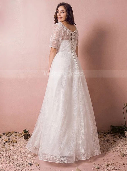 Lace Plus Size Wedding Dresses,Floor Length Plus Size Wedding Dress,WD00320