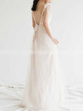 Lace Tulle Wedding Dresses,Long Destination Wedding Dress,WD00369