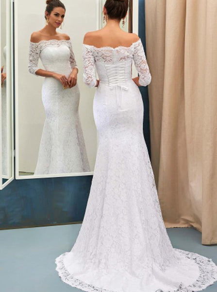 Lace Wedding Dress,Off the Shoulder Bridal Dress,Wedding Dress with Sleeves,WD00195