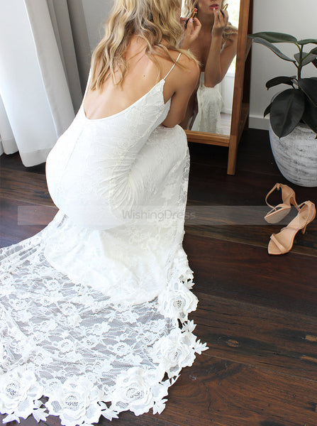 Lace Wedding Dresses,Boho Wedding Dress,Spaghetti Straps Wedding Dresses,Beach Bridal Dress,WD00081