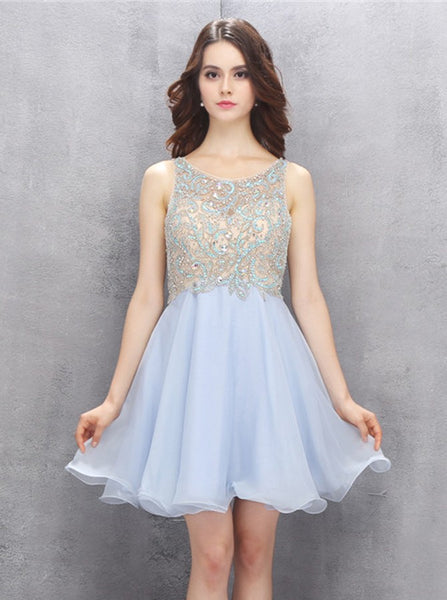 Light Blue Homecoming Dresses,Backless Homecoming Dress,Elegant Homecoming Dress,HC00115