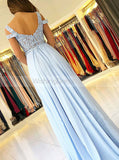 Light SkyBlue Chiffon Prom Dress,Evening Dress with Slit,Elegant Evening Dress PD00055