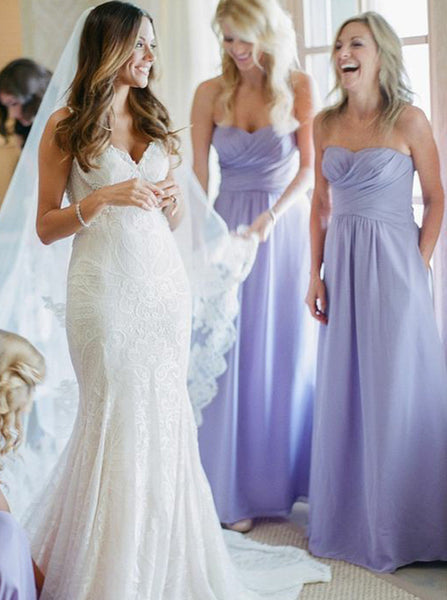 Lilac Bridesmaid Dress,Strapless Bridesmaid Dress,Long Chiffon Bridesmaid Dress,BD00112
