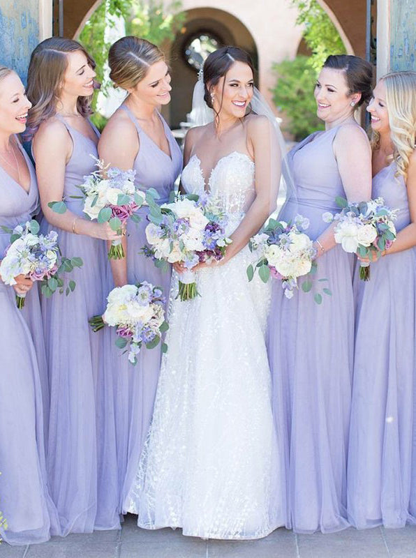 Lilac Bridesmaid Dress,Tulle Bridesmaid Dress,Full Length Bridesmaid D -  Wishingdress