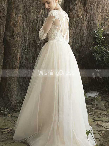 Long Sleeves Wedding Dress,Cutout Back Bridal Dress,WD00434