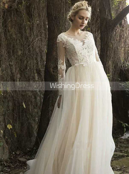 Long Sleeves Wedding Dress,Cutout Back Bridal Dress,WD00434