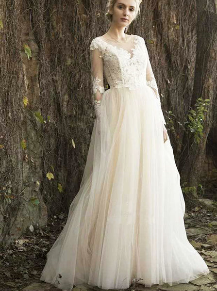 Long Sleeves Wedding Dress,Cutout Back Bridal Dress,WD00434