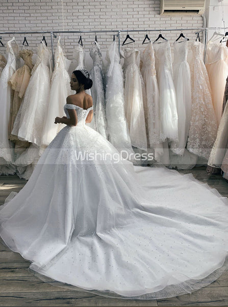 Luxurious Ball Gown Wedding Dress with Off the Shoulder Neckline,WD00655