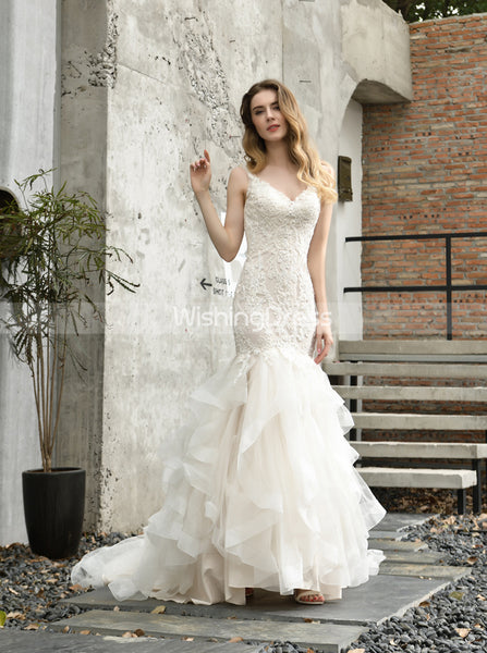 Mermaid Bridal Gown with Ruffled Skirt,Fabulous Wedding Gown,WD00492