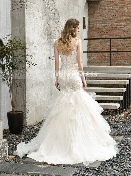 Mermaid Bridal Gown with Ruffled Skirt,Fabulous Wedding Gown,WD00492