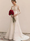 Mermaid Wedding Dress with Sleeves,Satin Bridal Dress,WD00455