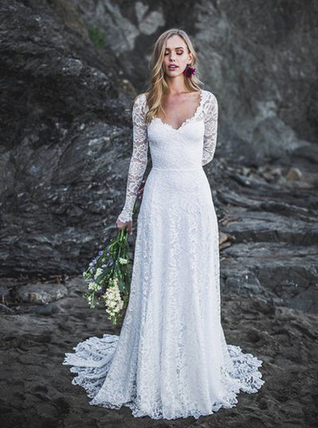 Modest Lace Wedding Dresses,Destination Wedding Dress with Sleeves,WD00419